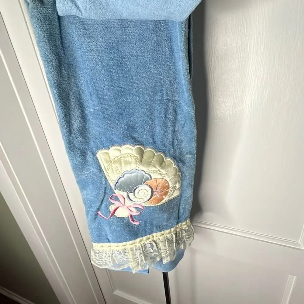 Grand Prix Country Blue 3 Piece Towel Set Sea Shells, Fan Nwot